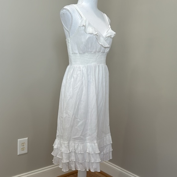White Ruffle Sun Dress with Criss-Cross Bodice, Smocked Waistline & Full Skirt - Picture 4 of 10